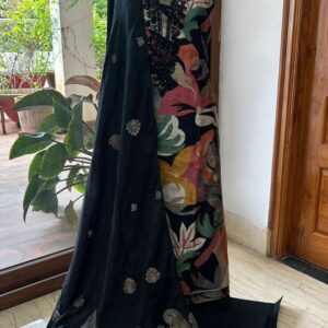 Black Digital Print Dress Material with Matching Printed Dupatta