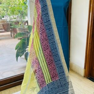 Blue Linen Dress Material with Designer Pink & Blue Dupatta