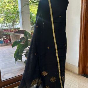 Black Linen Dress Material with Golden Printed Dupatta