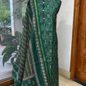 Dark Green Ethnic Printed Dress Material with Traditional Designer Dupatta