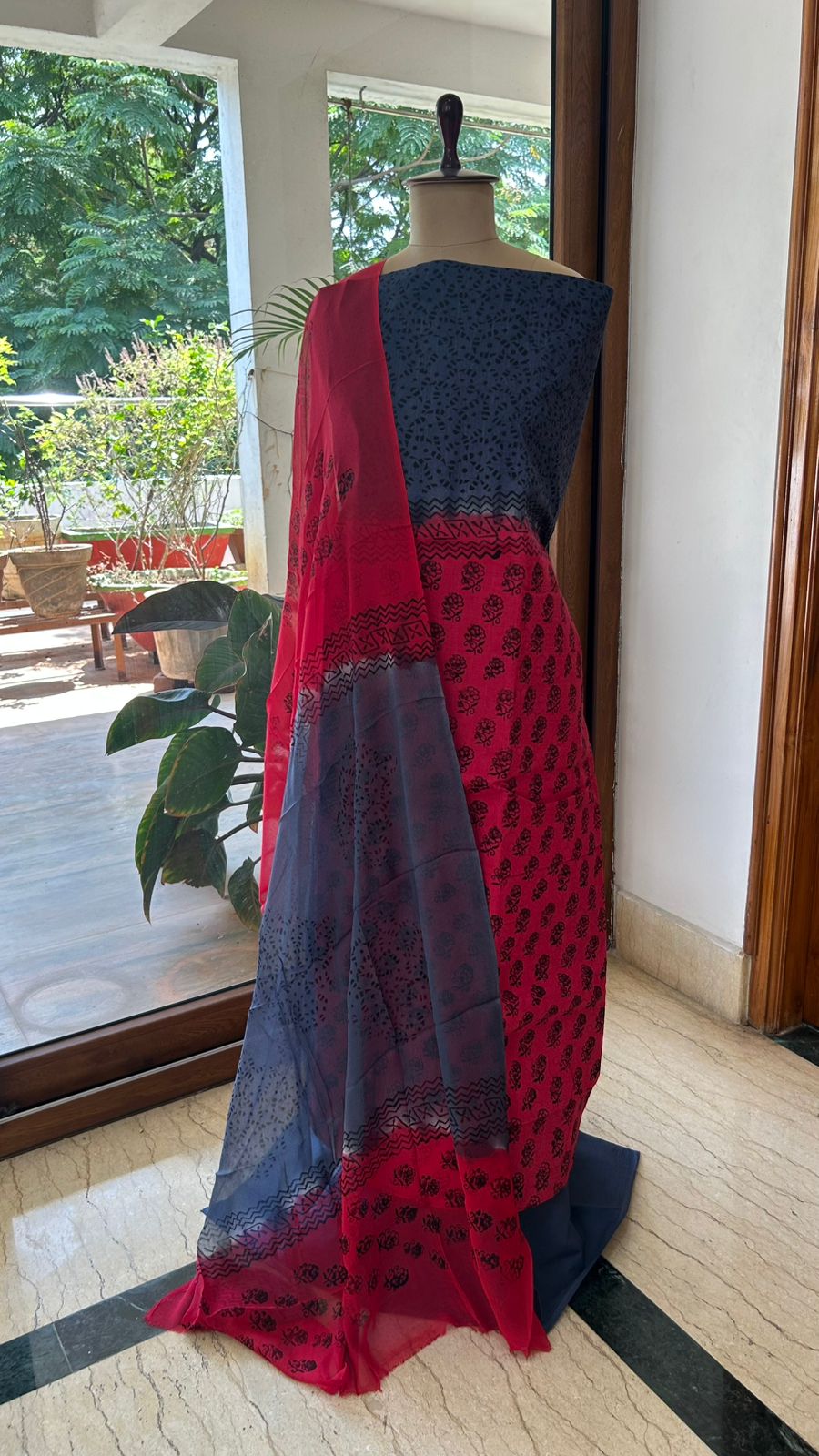 Venkatagiri Pure Handloom Cotton 3-Piece Dress Material with Handblock Print