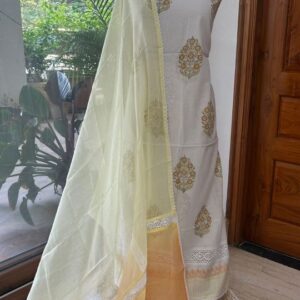 Pure Cotton Dress Material with Gold Prints & Ombre Cotton Dupatta
